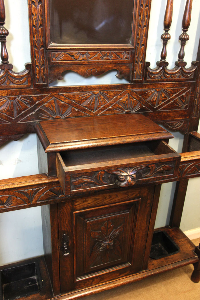 Antique Victorian Hall Stand, Antique Carved Oak Hall Stand
