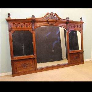 Large Antique Victorian Mahogany Overmantle Wall Mirror
