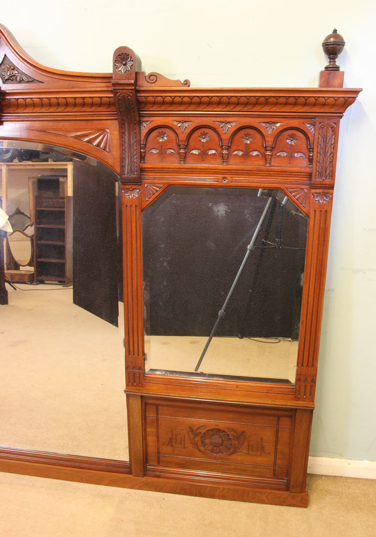Antique Victorian Mirror, Overmantle, Large Antique Victorian Mahogany Overmantle Wall Mirror