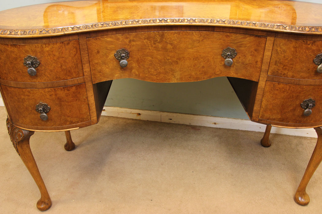 Antique Vintage Walnut Dressing Table, Antique Burr Walnut Triple Mirror Dressing Table