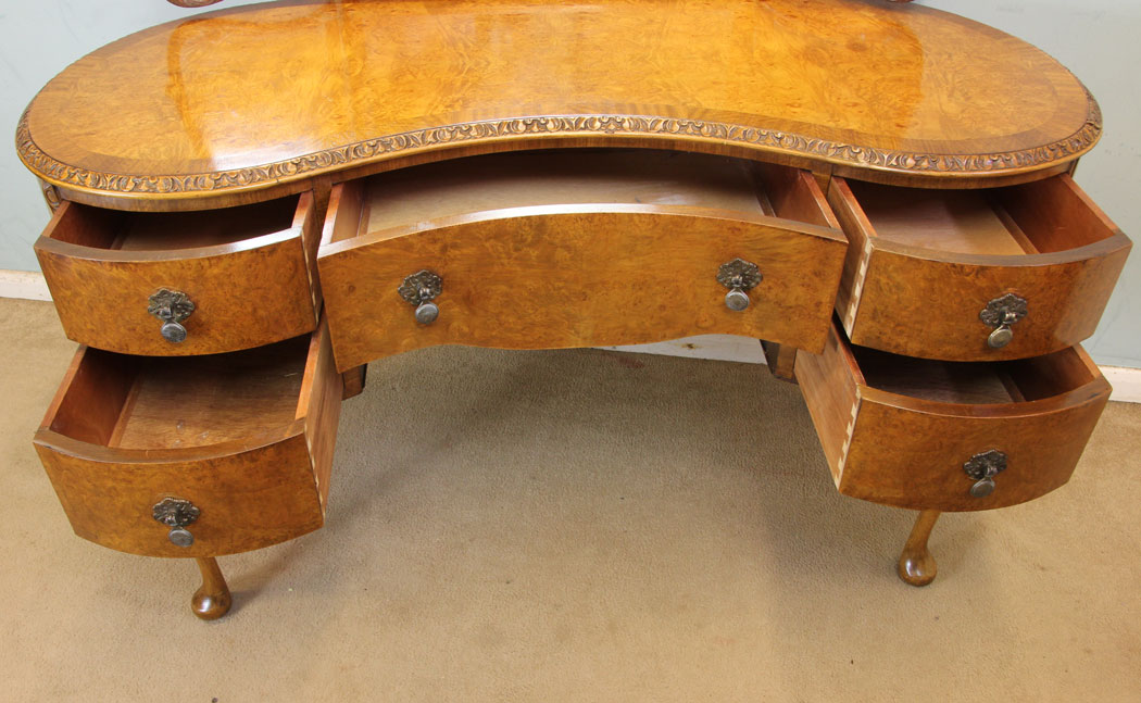 Antique Walnut Dressing Table, Triple Mirrors, Antique Burr Walnut Triple Mirror Dressing Table