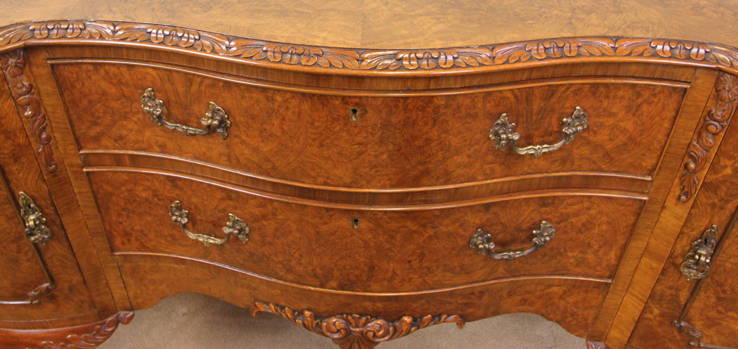 Antique Walnut Server Sideboard, Queen Anne Style Burr Walnut Sideboard Server,