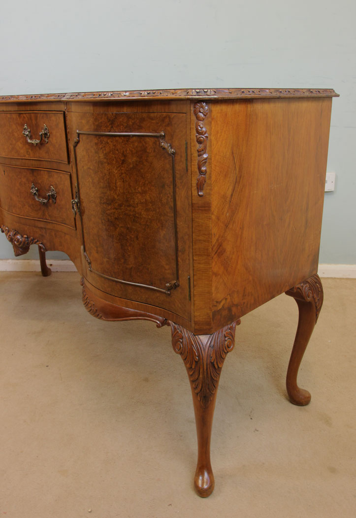Antique Walnut Sideboard, London, Queen Anne Style Burr Walnut Sideboard Server,