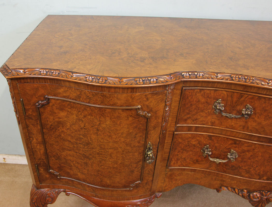 Antique Walnut Sideboard, Server, London, Queen Anne Style Burr Walnut Sideboard Server,