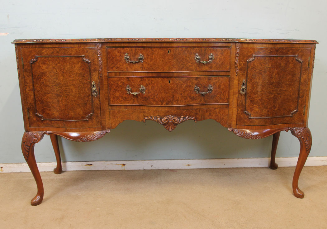 Quality Antique Walnut Sideboard, Queen Anne Style Burr Walnut Sideboard Server,