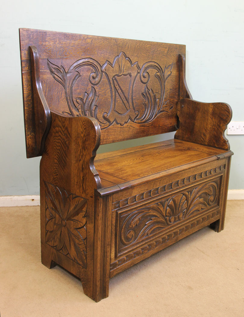 Small Antique Monks Bench, Antique Oak Monks Bench Hall Seat