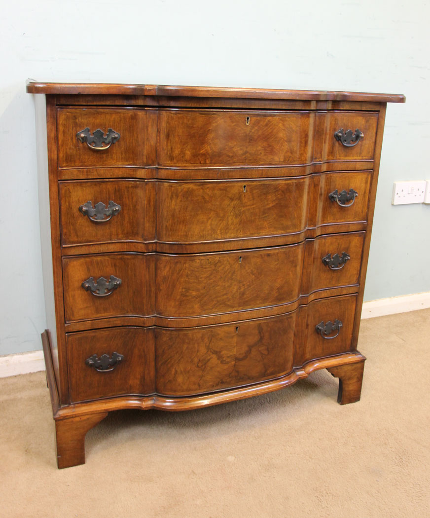 The Antique Shop, Antique Walnut Chest Drawers, Antique Walnut Shaped Front Chest of Drawers