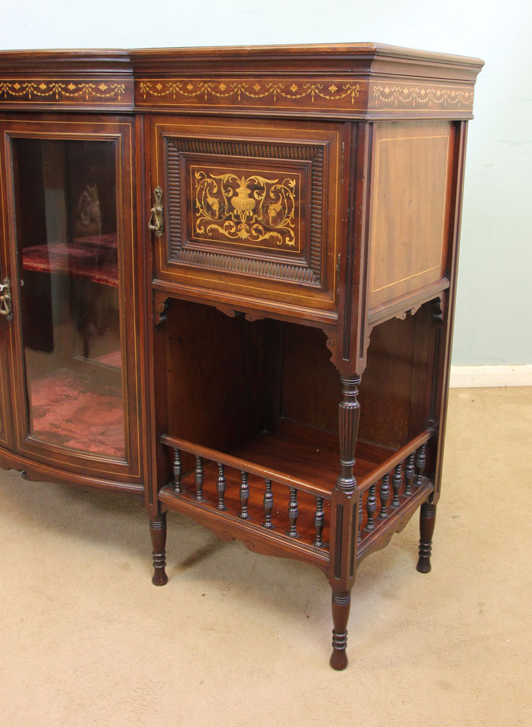 Antique 19th Century Mahogany Sideboard, Antique Mahogany Inlaid Sideboard Display Cabinet
