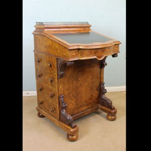 Victorian Inlaid Burr Walnut Davenport Writing Desk