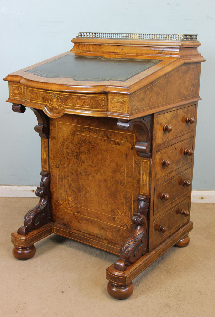 Antique Burr Walnut Davenport Desk, Norfolk, Victorian Inlaid Burr Walnut Davenport Writing Desk