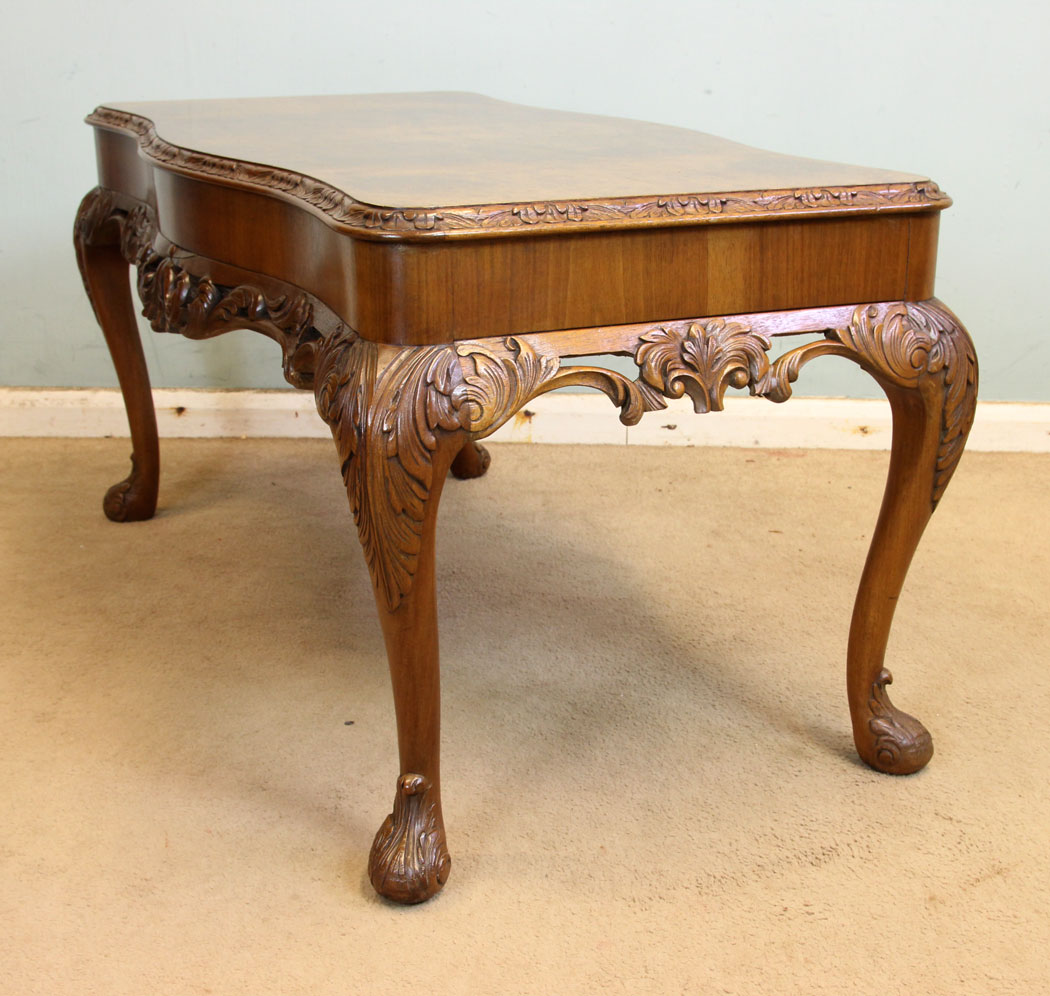 Antique Coffee Table, Queen Anne Style Burr Walnut Shaped Coffee Table