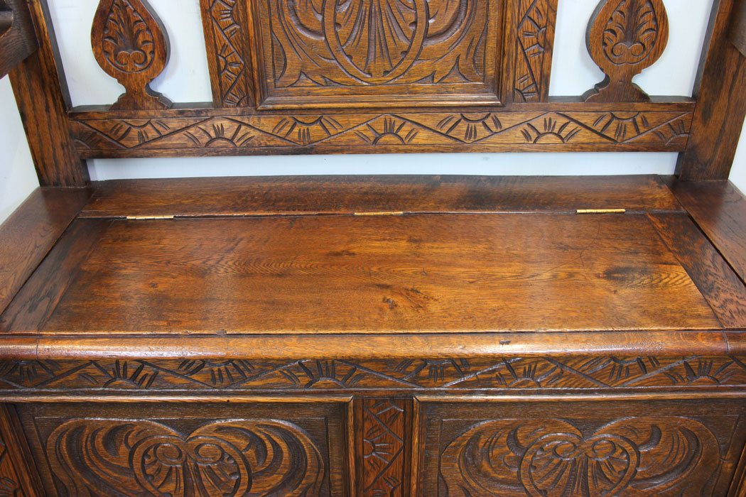 Antique Hall Seat, Oak Settle, Antique Carved Oak Settle Hall Seat