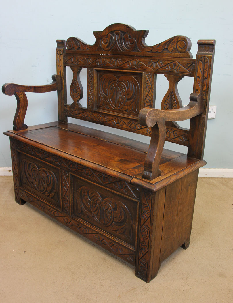 Antique Hall Seat, Settle, Antique Carved Oak Settle Hall Seat
