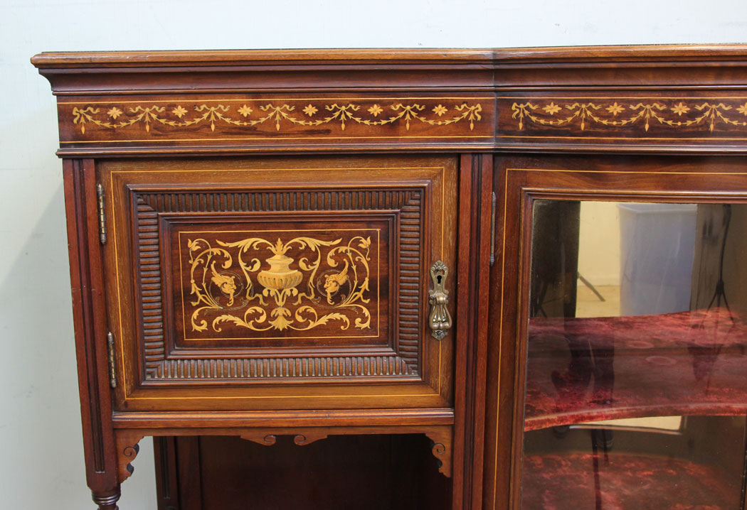 Antique Mahogany Display Cabinet, Antique Mahogany Inlaid Sideboard Display Cabinet