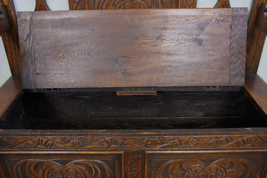 Antique Settle, Monks Bench, Settle, London, Antique Carved Oak Settle Hall Seat