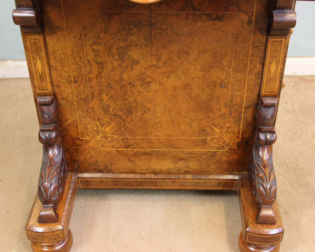 Antique Victorian, Burr Walnut Davenport Desk, Victorian Inlaid Burr Walnut Davenport Writing Desk