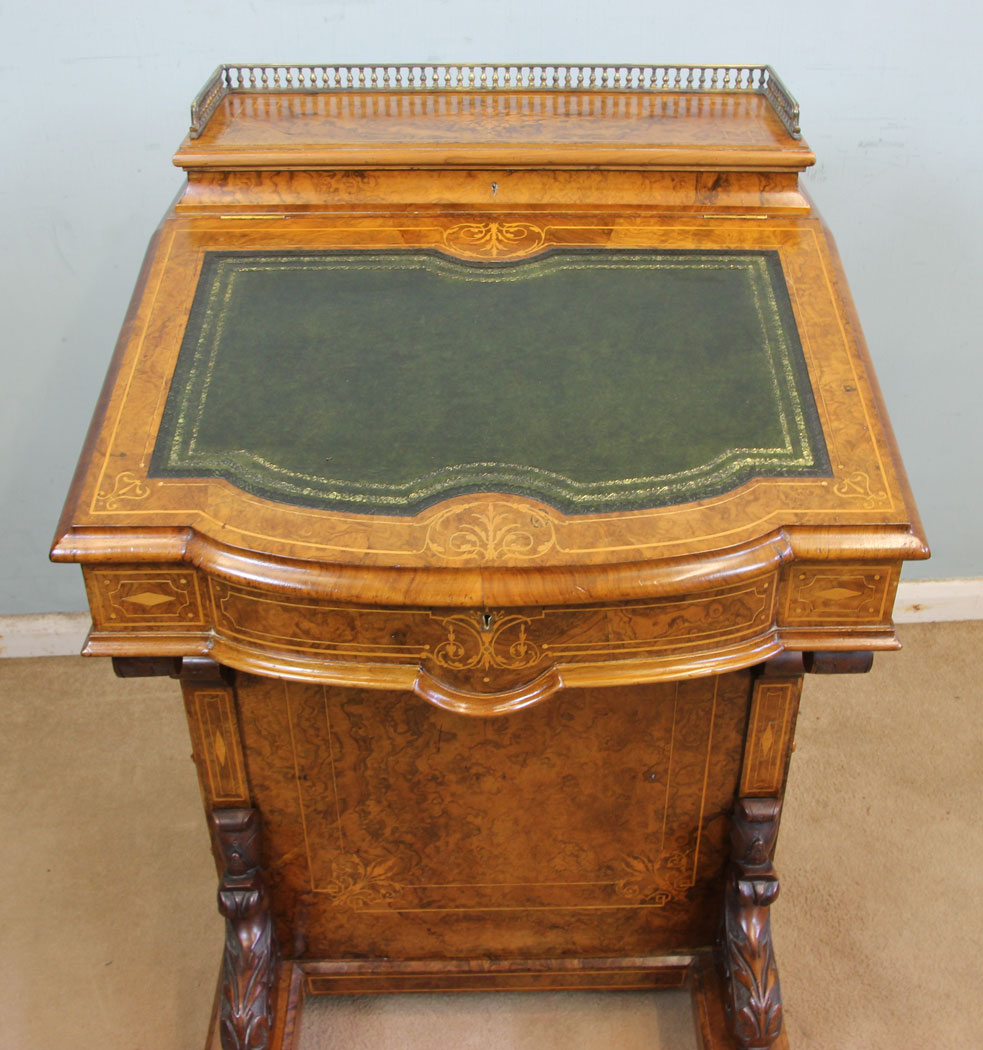 Antique Victorian, inlaid Burr Walnut Davenport Desk, Victorian Inlaid Burr Walnut Davenport Writing Desk