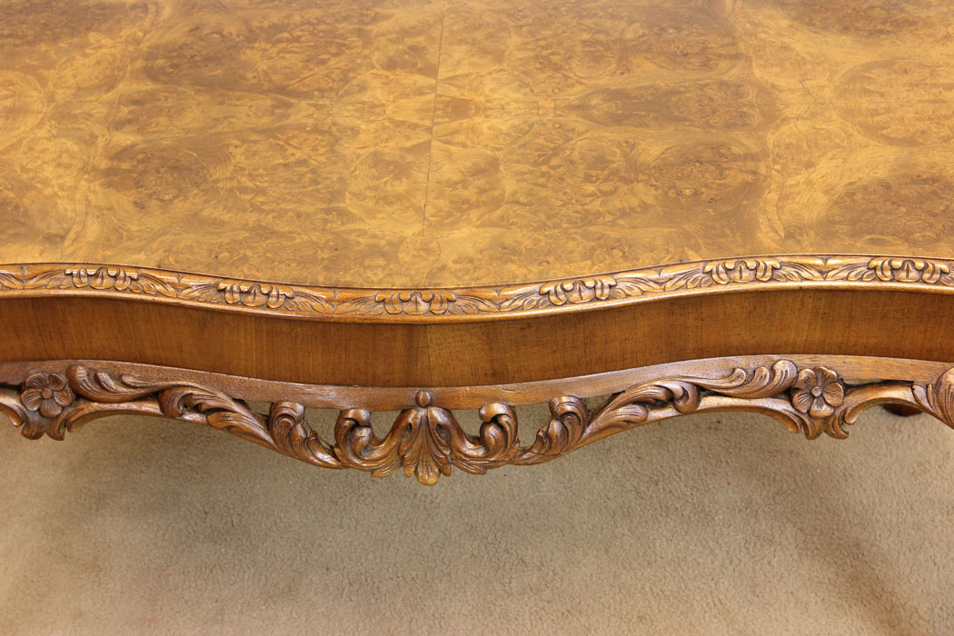 Antique Walnut Coffee Table, Lincolnshire, Queen Anne Style Burr Walnut Shaped Coffee Table