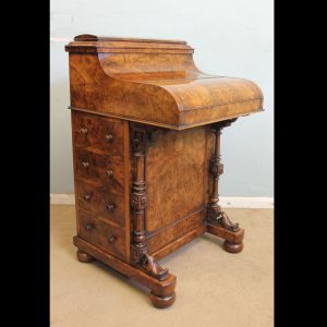 Antique Victorian Burr Walnut Piano Top Davenport. Writing Desk