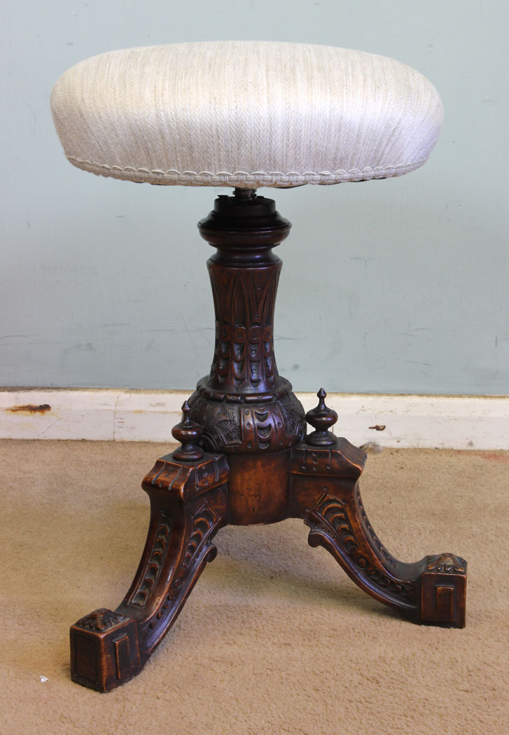 Antique Walnut Piano Stool, Antique Walnut Adjustable Stool