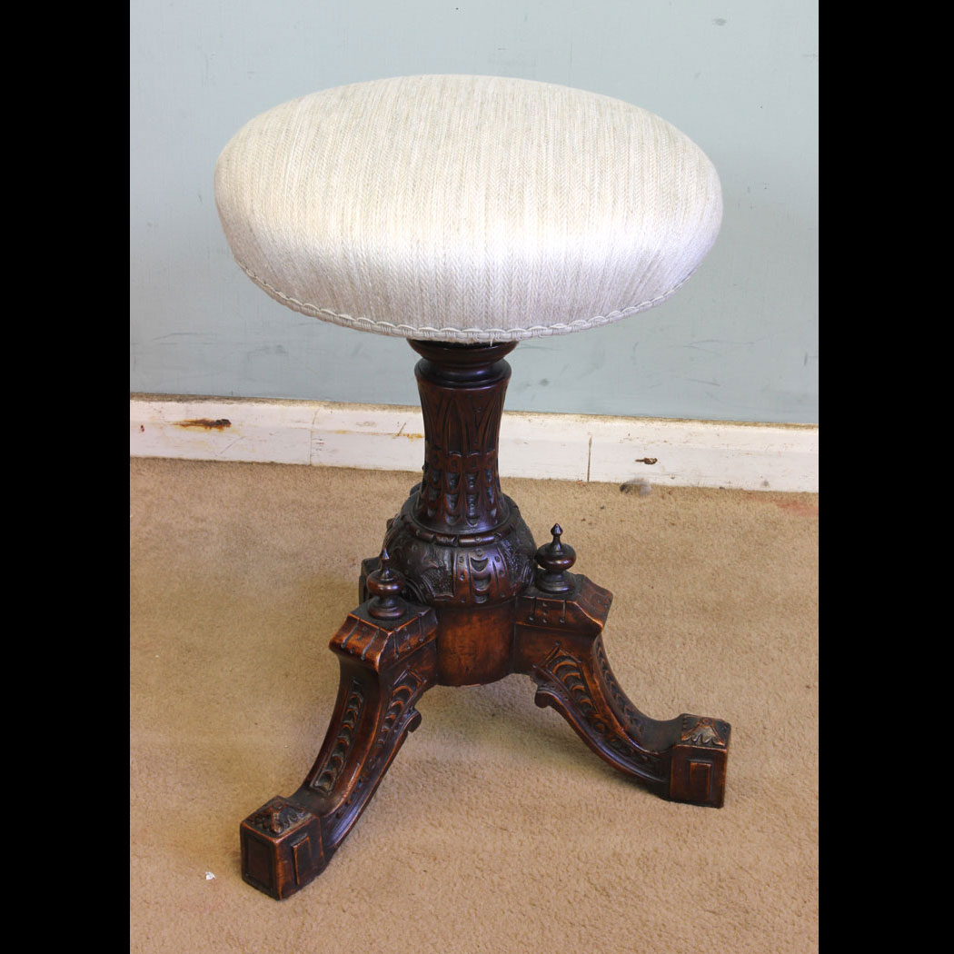Antique Walnut Stool, Antique Walnut Adjustable Stool