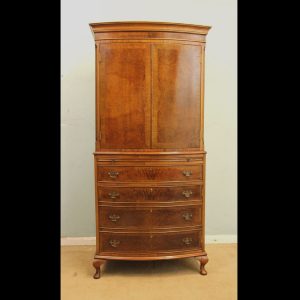 Burr Walnut Bow Fronted Tallboy