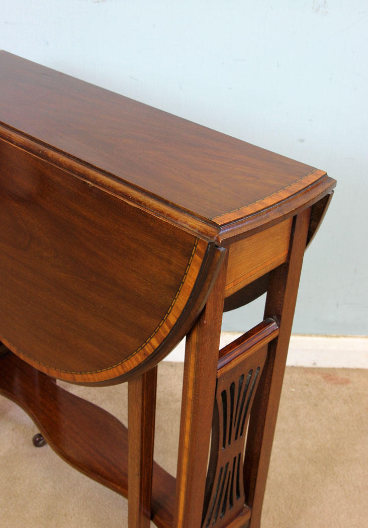 The Antique Shop Antique Edwardian Sutherland Table, London, Antique Inlaid Mahogany Drop Leaf Sutherland Occasional Table.