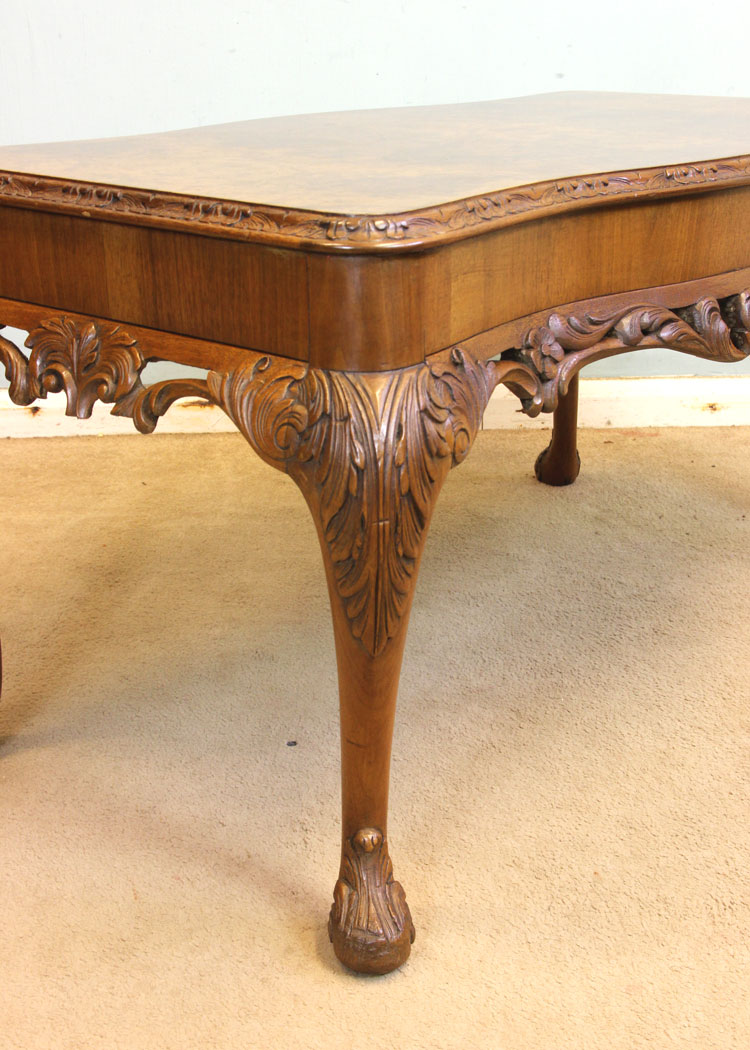 The Antique Shop Antique Walnut Coffee Table, Queen Anne Style Burr Walnut Shaped Coffee Table