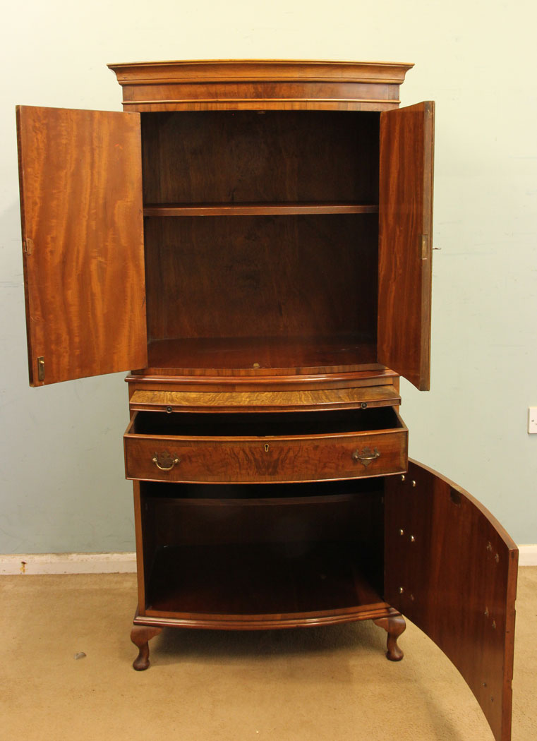 The Antique Shop, Antique Walnut Cupboard, Tallboy, Burr Walnut Bow Fronted Tallboy