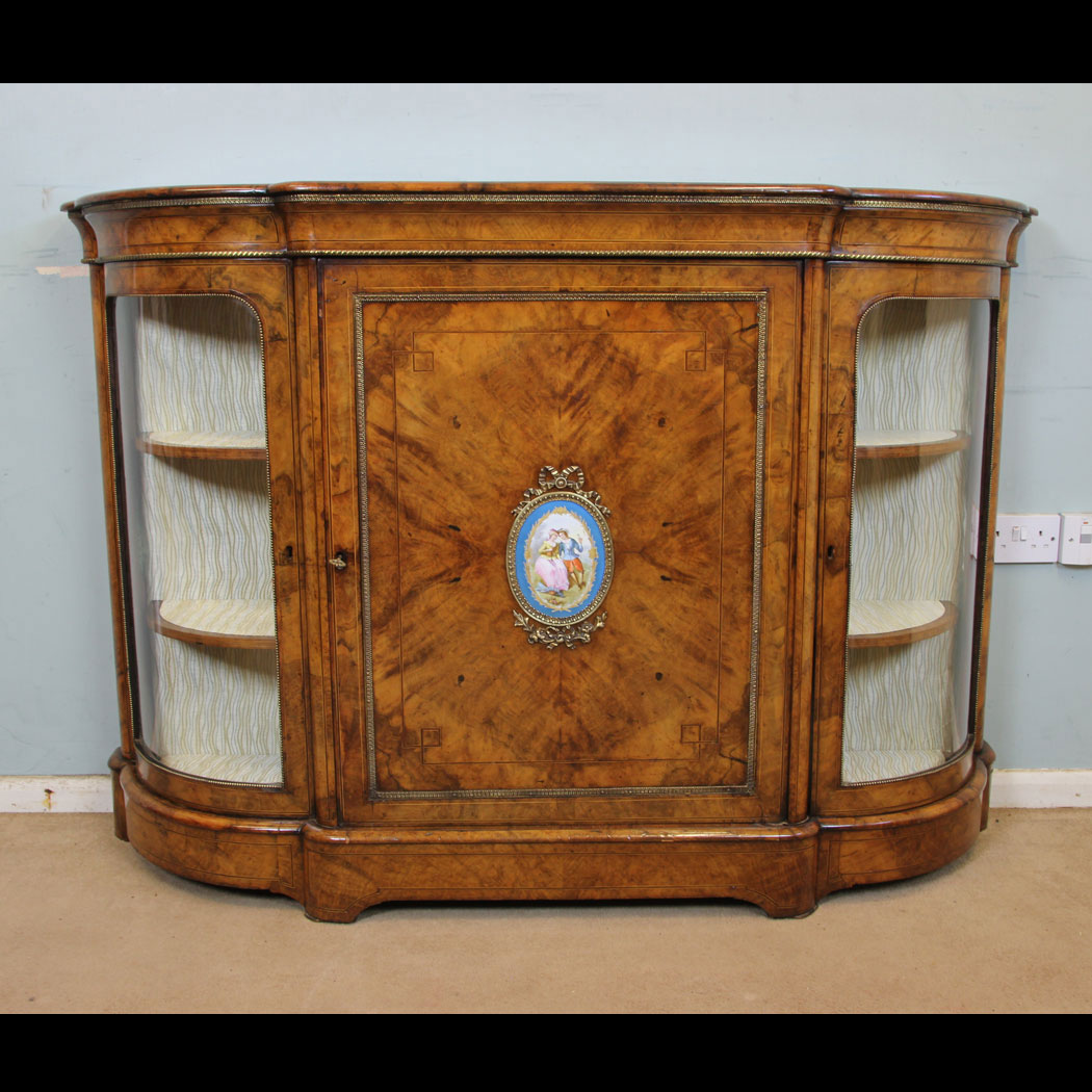 11213r01 Antique Victorian Walnut Credenza, Quality Victorian Burr Walnut Credenza Sideboard