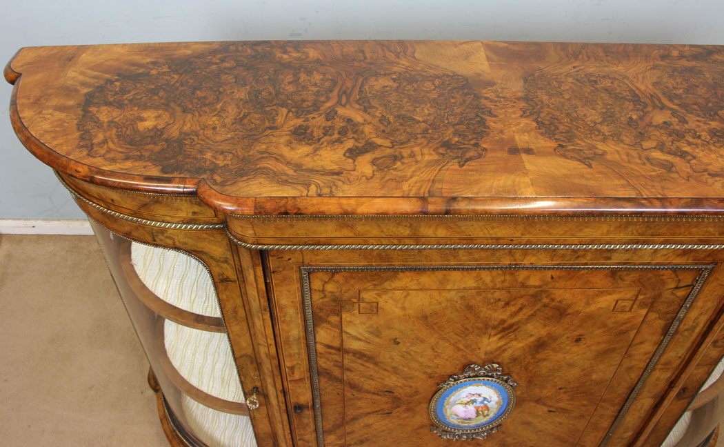 11213r11 Antique Victorian Burr Walnut Credenza, Quality Victorian Burr Walnut Credenza Sideboard