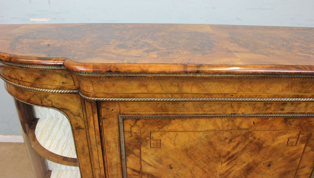 11213r14 Antique Victorian Burr Walnut Credenza, Quality Victorian Burr Walnut Credenza Sideboard
