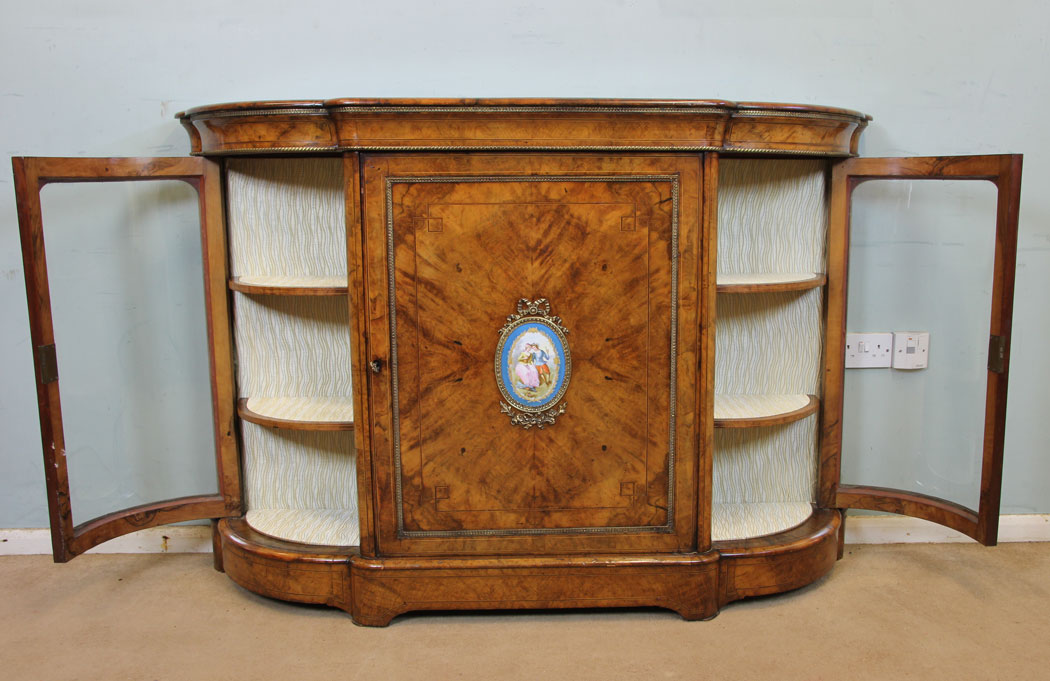 11213r15 Antique Victorian Burr Walnut Credenza, Quality Victorian Burr Walnut Credenza Sideboard