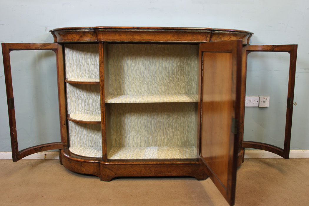 11213r16 Antique Victorian Burr Walnut Credenza, Quality Victorian Burr Walnut Credenza Sideboard