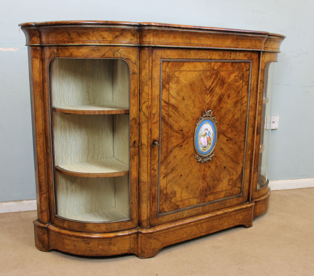11213r2 Antique Victorian Burr Walnut Credenza, Quality Victorian Burr Walnut Credenza Sideboard