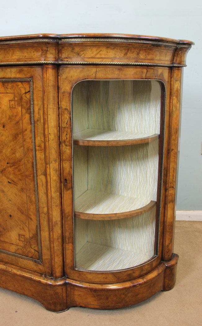 11213r4 Antique Victorian Walnut Credenza, London, Quality Victorian Burr Walnut Credenza Sideboard