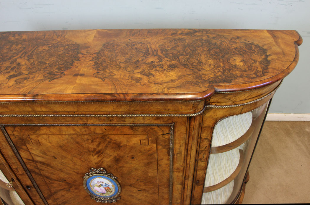 11213r6 Antique Victorian Burr Walnut Credenza, Quality Victorian Burr Walnut Credenza Sideboard