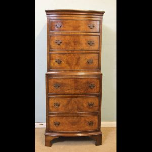Burr Walnut Bow Front Chest on Chest