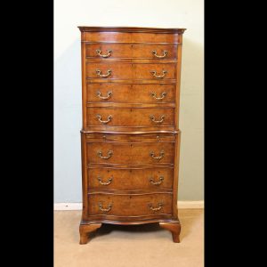 Antique Burr Walnut Serpentine Front Chest on Chest