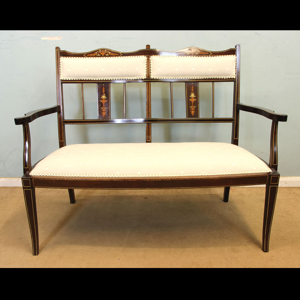 11231r01 Antique Edwardian Inlaid Mahogany Sofa, Antique Edwardian Inlaid Mahogany Sofa.