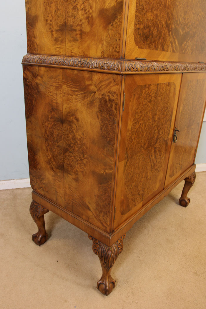 11233r10 Antique Burr Walnut Cocktail Drinks Cabinet, Burr Walnut Cocktail Drinks Cabinet