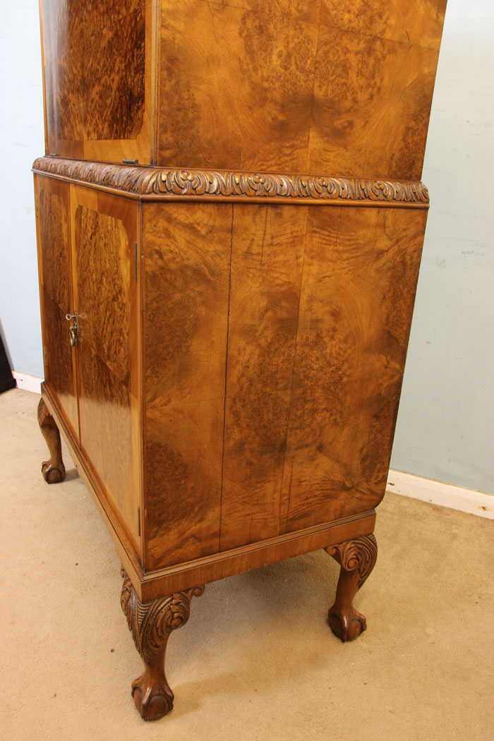11233r11 Antique Burr Walnut Cocktail Drinks Cabinet, Burr Walnut Cocktail Drinks Cabinet