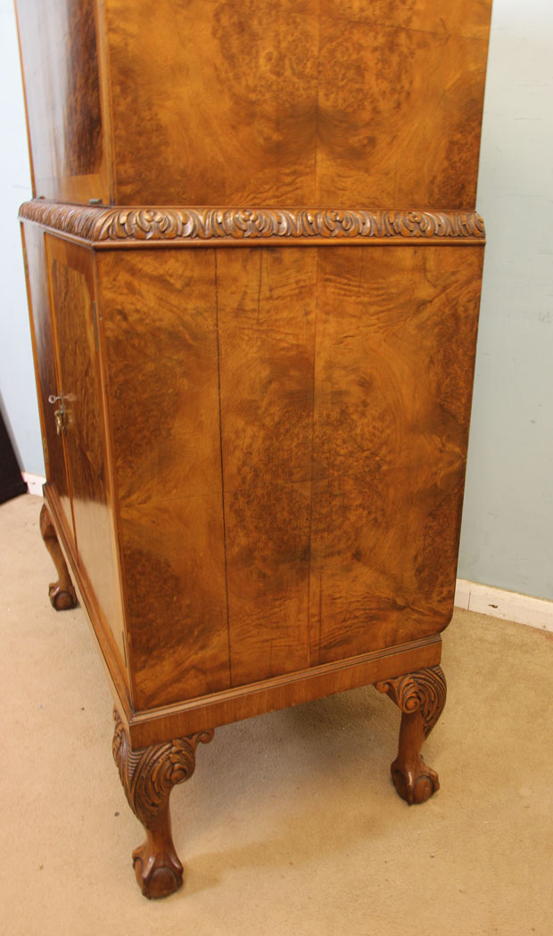 11233r6 Antique Burr Walnut Cocktail Drinks Cabinet, Burr Walnut Cocktail Drinks Cabinet