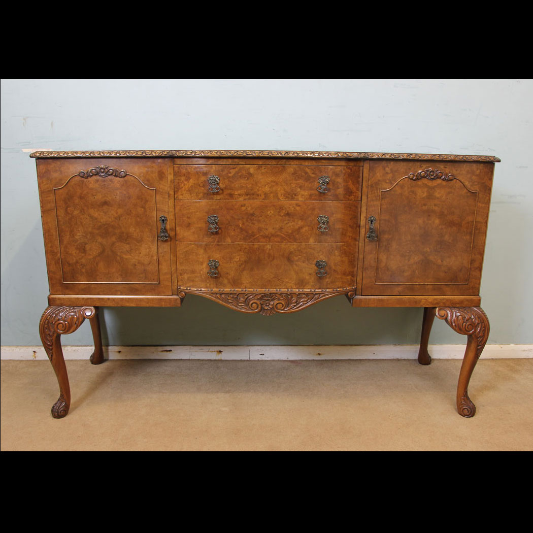 11234r01 Antique Burr Walnut Sideboard Server, Burr Walnut Queen Anne Style Sideboard