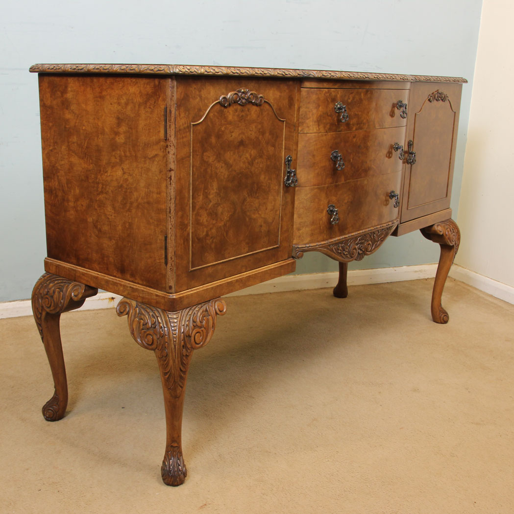 11234r3 Antique Burr Walnut Sideboard Server, Burr Walnut Queen Anne Style Sideboard