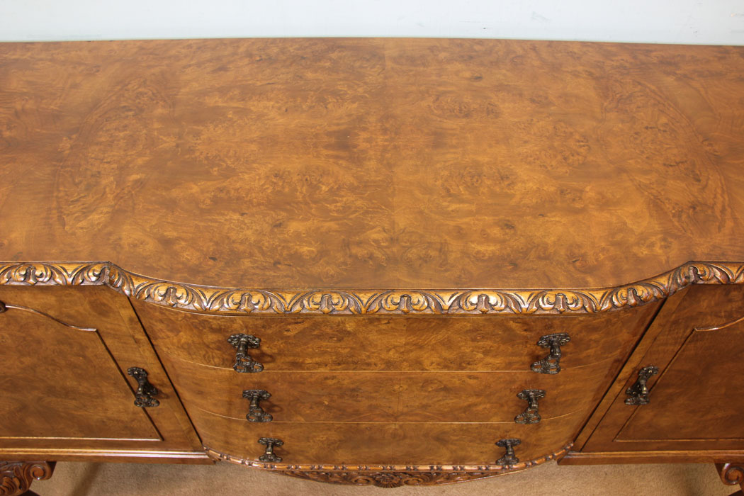 11234r4 Antique Burr Walnut Sideboard Server, Burr Walnut Queen Anne Style Sideboard