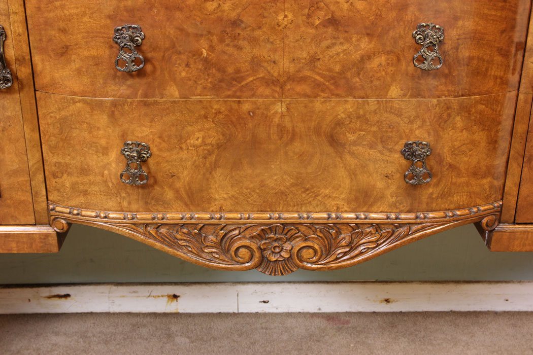 11234r5 Antique Burr Walnut Sideboard Server, Burr Walnut Queen Anne Style Sideboard