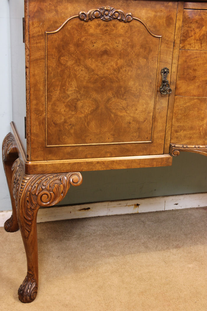 11234r6 Antique Burr Walnut Sideboard Server, Burr Walnut Queen Anne Style Sideboard