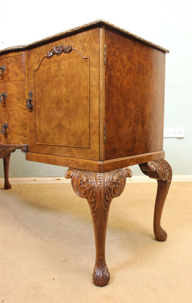 11234r7 Antique Burr Walnut Sideboard Server, Burr Walnut Queen Anne Style Sideboard