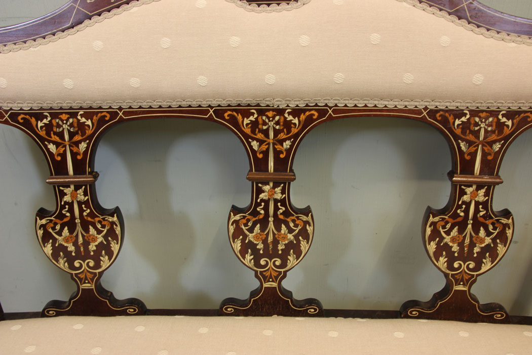 11241r4 Antique Edwardian Mahogany Inlaid Sofa, Antique Edwardian Inlaid Sofa
